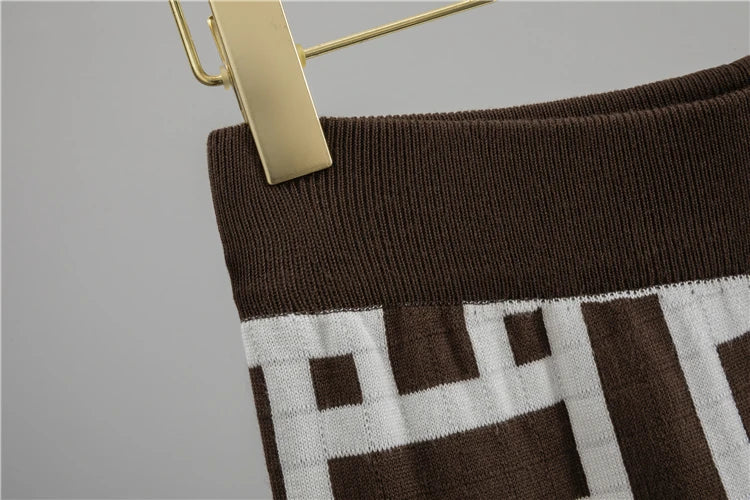 Women’s Autumn Color-Block Knit Set | Loose Split Top & Wide Leg Pants
