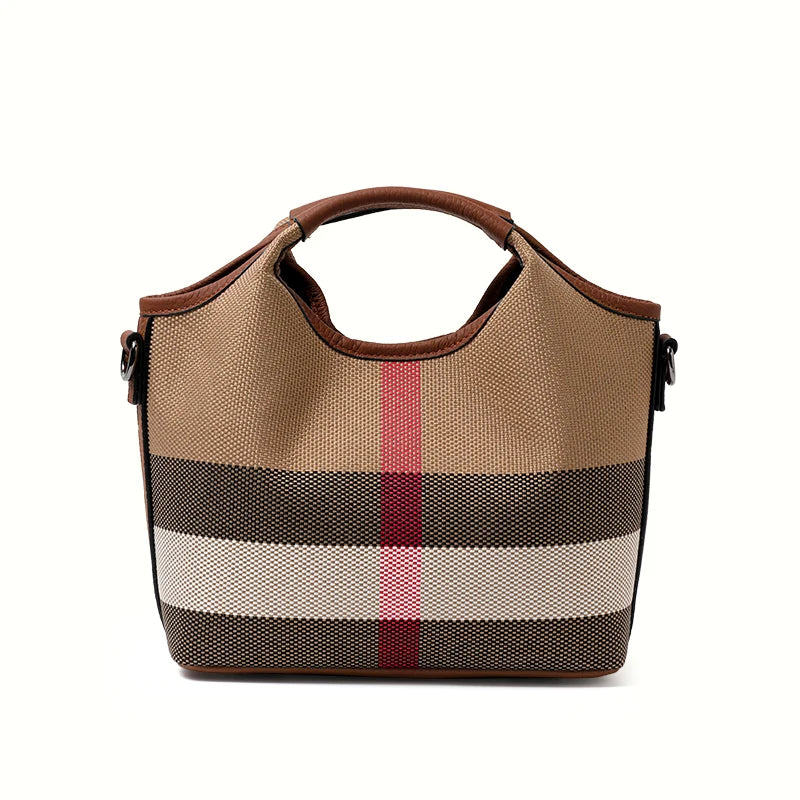 Leather plaid handbag, large-capacity mother bag, shopping basket, one-shoulder handbag