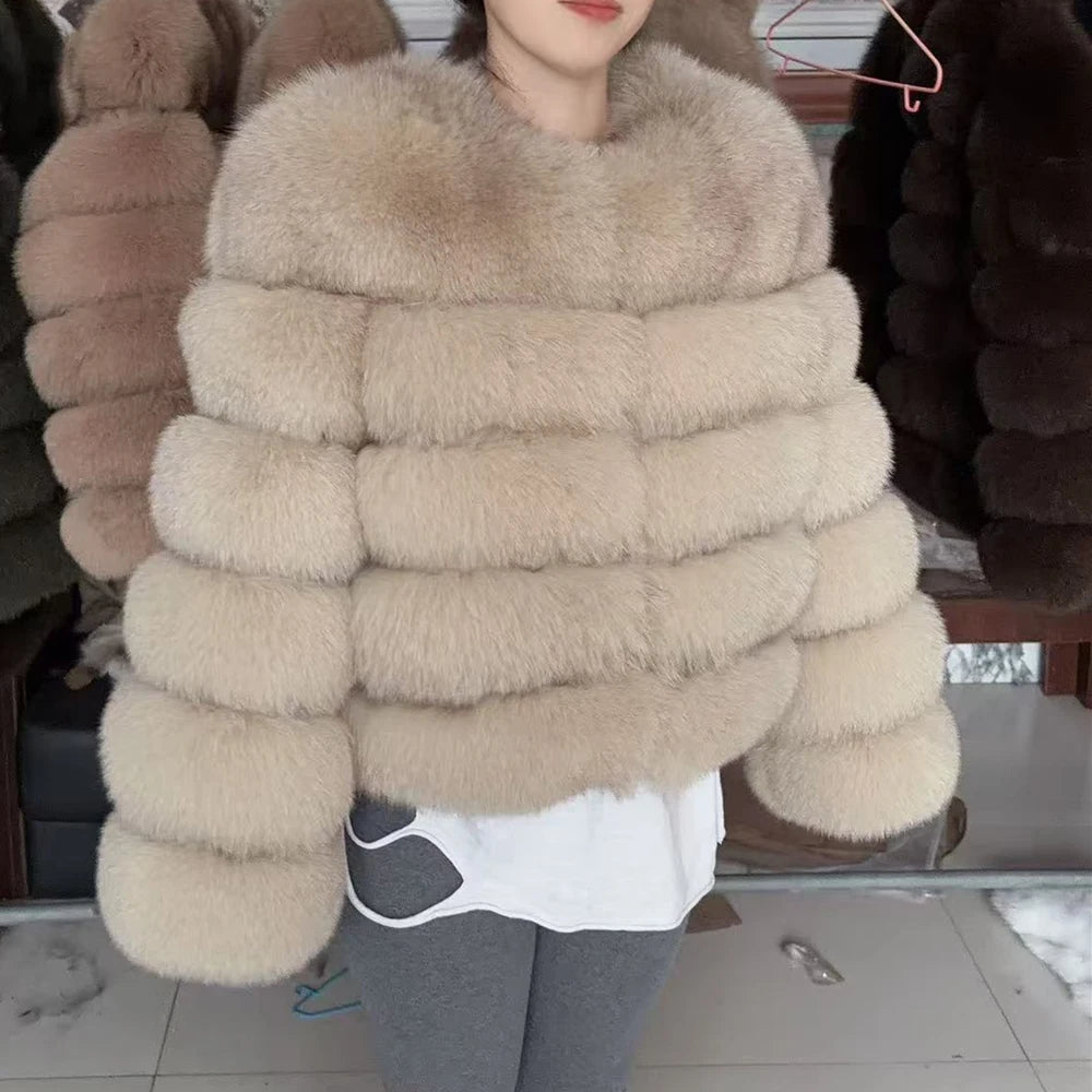 Genuine Fox Fur & Leather Winter Coat