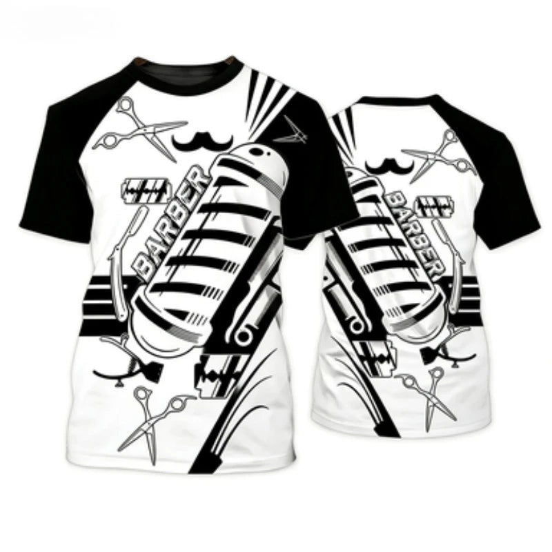 Men's Barber-Style Graphic Tee | Round Neck Short Sleeve
