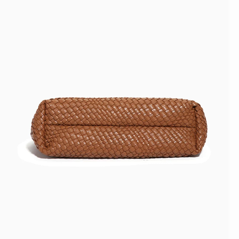 2025 Women Bag Luxury PU Leather Handbag Lady Fashion Handmade Knitting Tote Female Hand-woven Basket Shoulder Bag with Purse