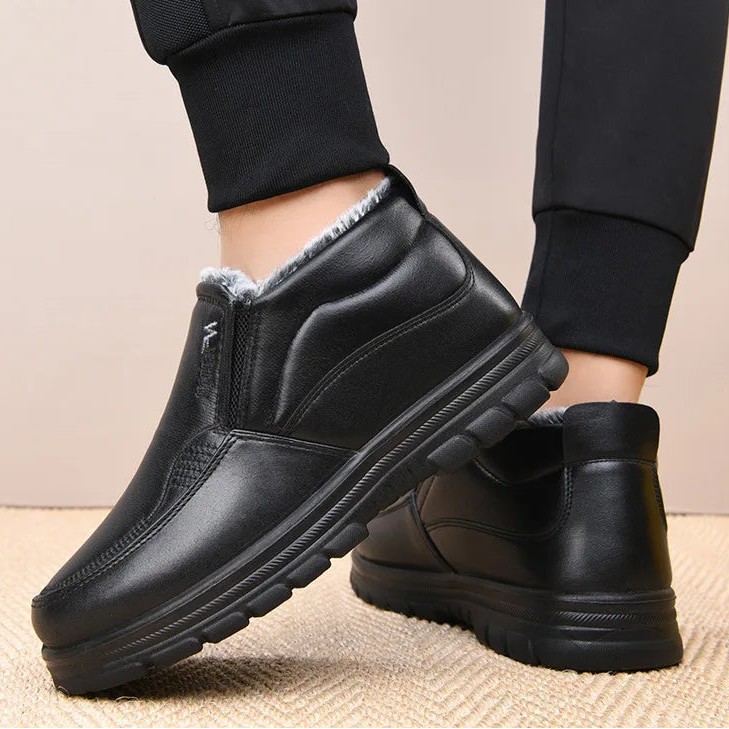 Men’s Waterproof Leather Snow Boots – Anti-Slip Winter Warmth