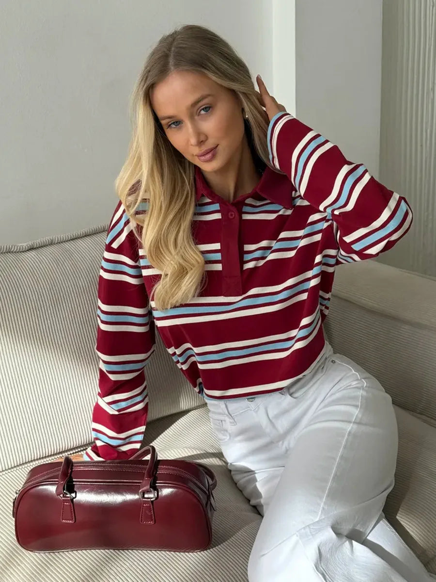 Vintage Striped Oversized Polo Shirt