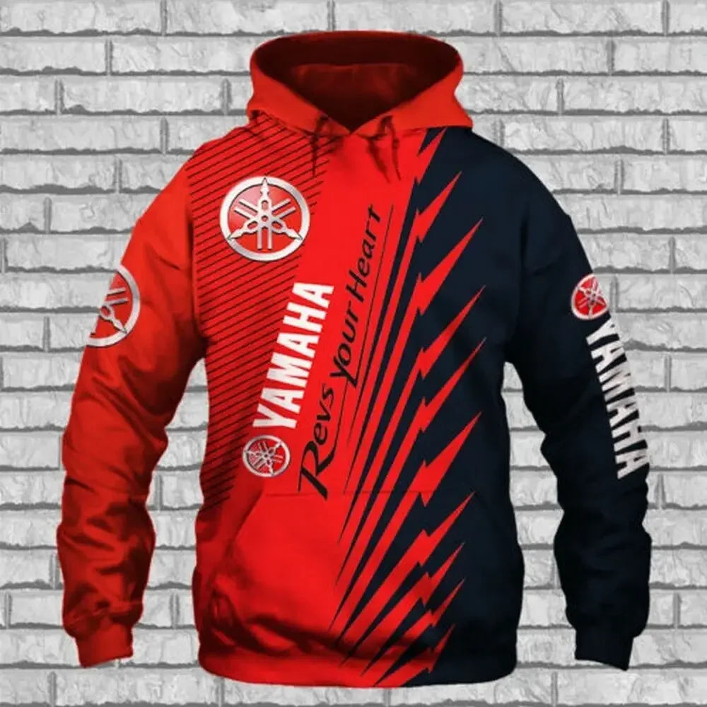 Yamaha men's 3D printed motorcycle hooded pullover shirt, suitable for street wear and motorcycle riding