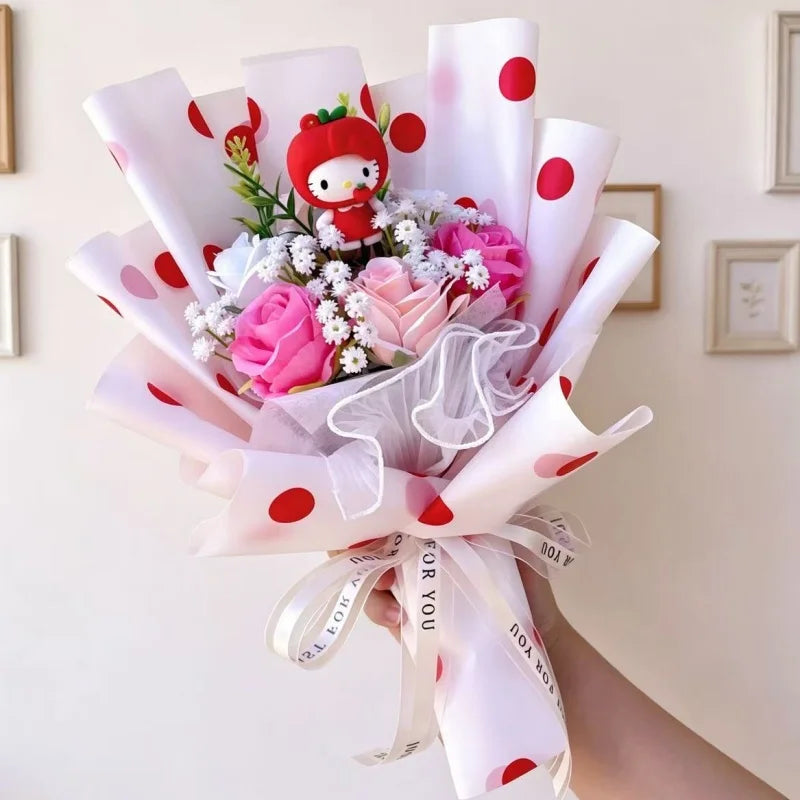 Genuine Sanrio Characters Plush Toys With Artificial Flowers Creative Handmade Bouquets Christmas Birthday New Year Gift