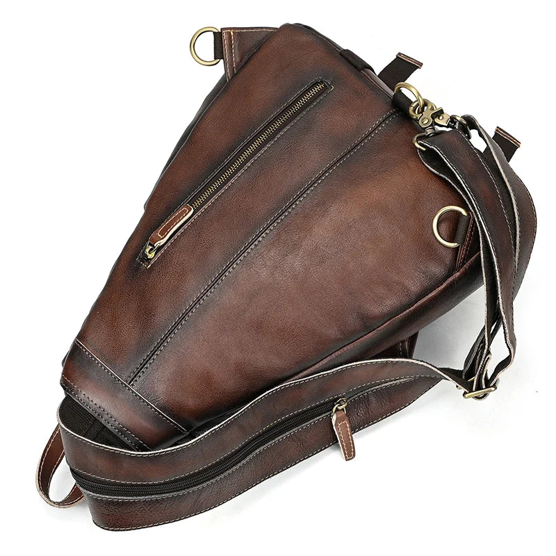 Single Shoulder Bagpack Genuine Leather Chest Bag Outdoor Riding Bag Chest Packs For Biker Men Male Sling Bags Cow Leather