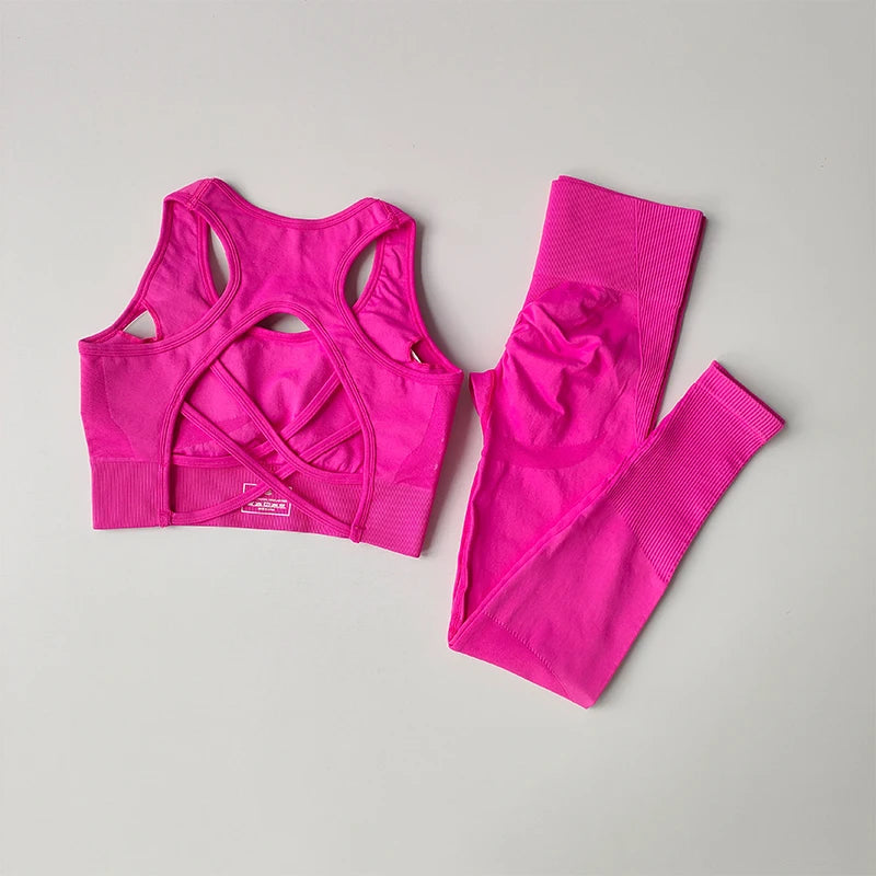 2PCS Women's Seamless Yoga Set - Shockproof Sports Bra & Leggings