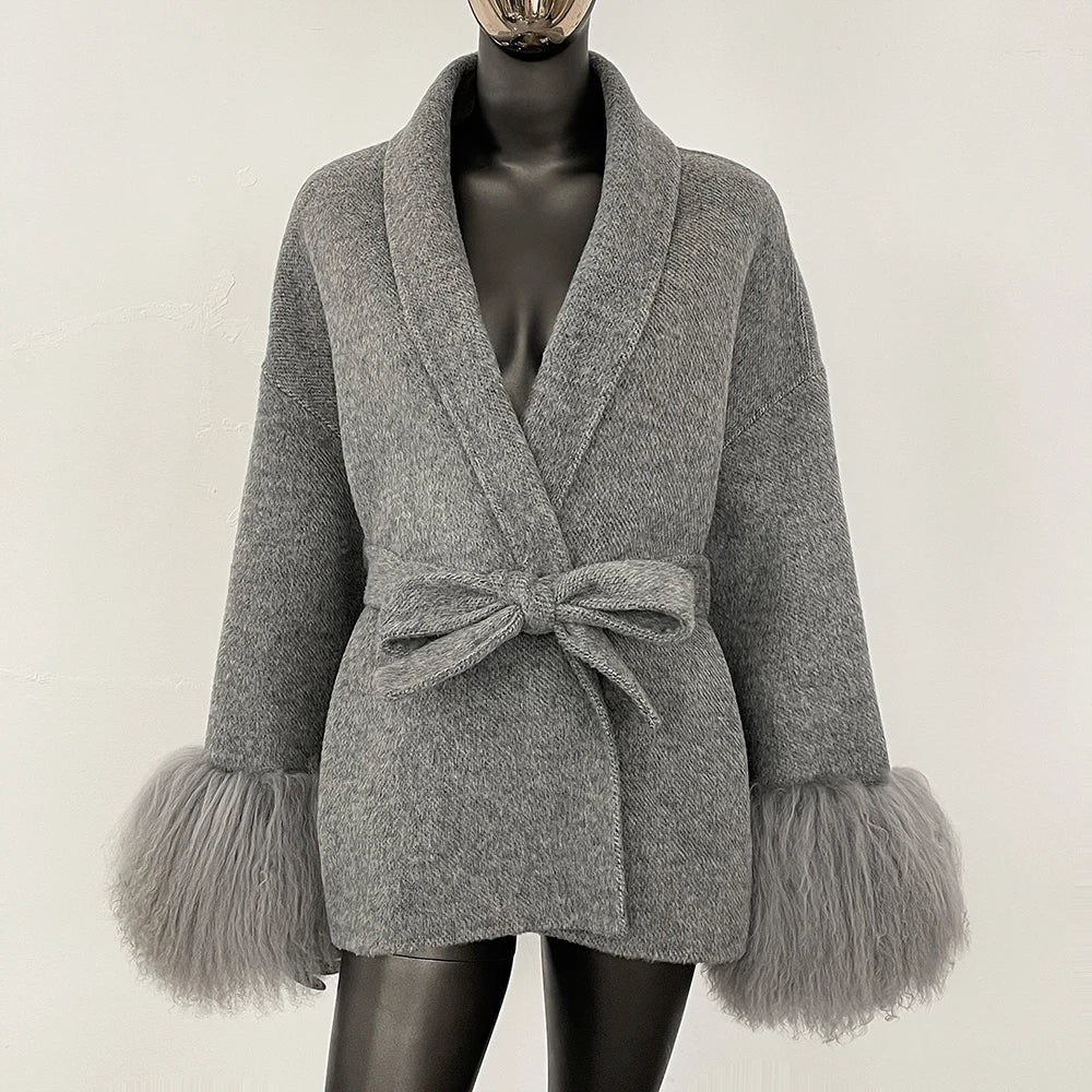 Double-Sided Wool & Fox Fur Jacket