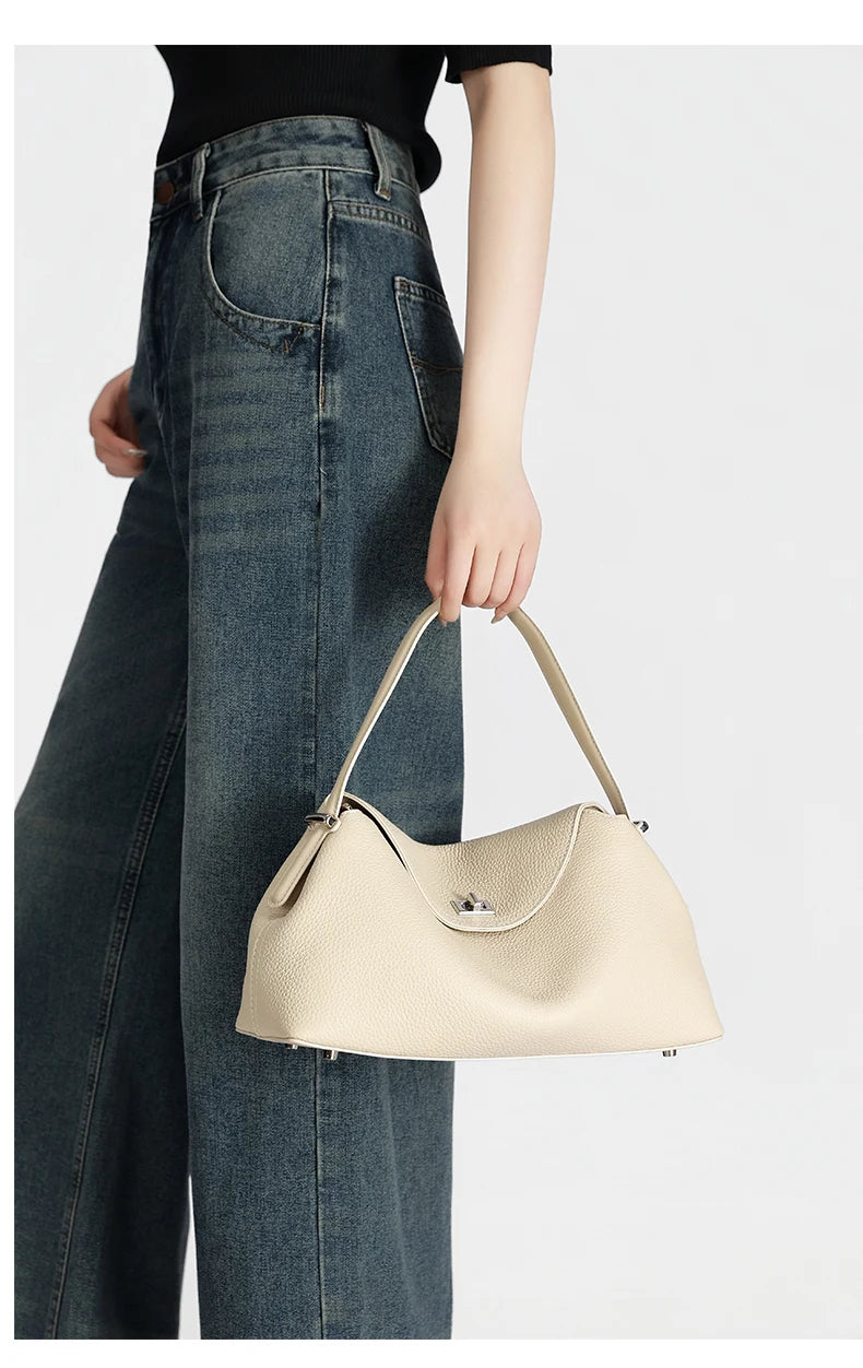 Women's genuine leather handbag fashionable retro designer luxury bag high-quality cowhide large capacity casual shopping bag