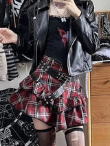 Red Plaid Gothic High-Waist Mini Skirt | Alt Fairycore Y2K