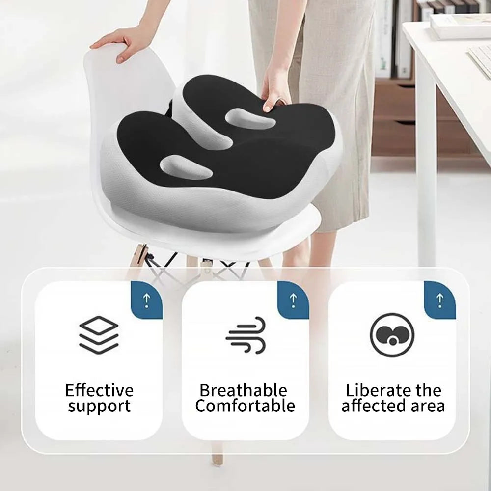 Pressure-resistant and breathable ergonomic seat cushion with slow-recovery filling and curved surface fitting the hips