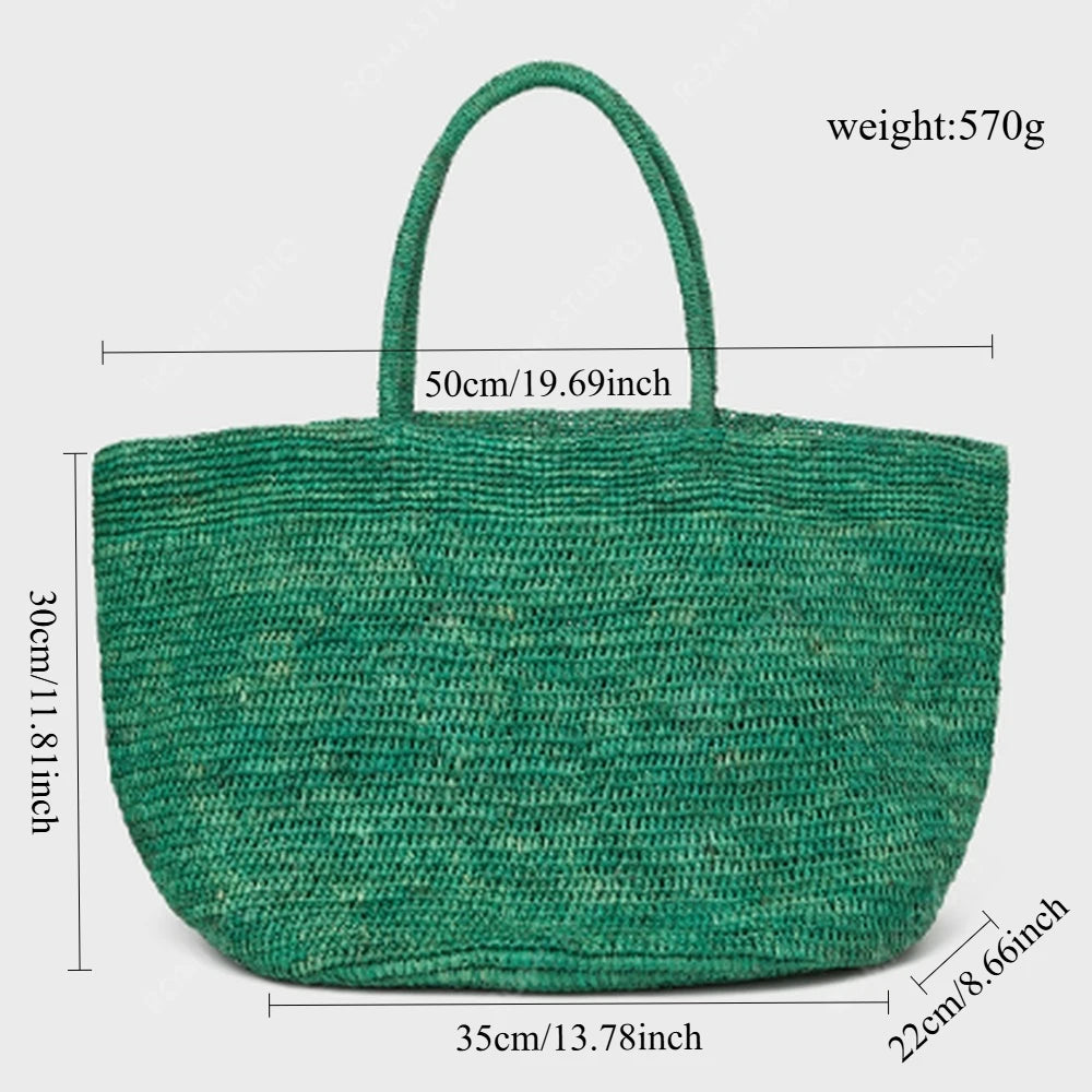 Large Handwoven Rattan Tote Bag for Women Natural Straw Beach Bag Purse Luxury Shoulder Bags Handbag Summer