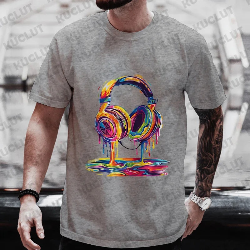 Men’s Hip Hop Melting Headset Graphic Oversized Tee