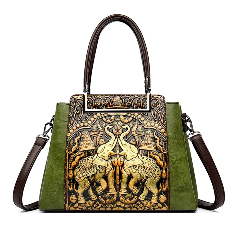 New Vintage Embossed Handmade Handbag For Women Versatile PU Leather Shoulder Bag 3 Layers Large Capacity Crossbody Bags Female