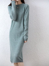 100% Merino Wool Long-Sleeve Midi Sweater Dress