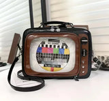Cartoon Cute Handbags for Women Funny Retro TV Transparent Square Bag Fashion Leather Personalized Creative Shoulder Bag Woman