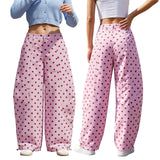 Fashion Women Barrel Jeans Dot Print Loose Denim Pants Spring Casual Baggy Trousers Fashion Wide-Leg Pants