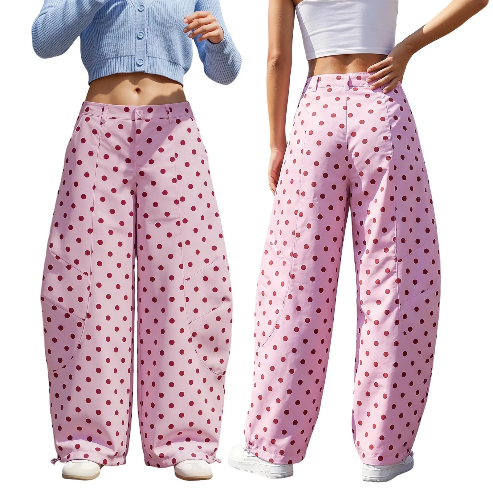 Fashion Women Barrel Jeans Dot Print Loose Denim Pants Spring Casual Baggy Trousers Fashion Wide-Leg Pants