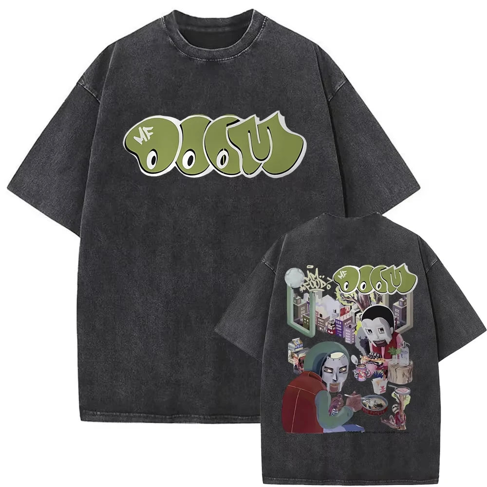2025 Washed Vintage Rapper Mf Doom MM FOOD Graphic Print Tshirt Men Women Hip Hop Fashion T-shirts Male Casual