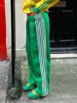 Women's Striped Drawstring Straight-Leg Pants