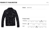 Men's Black Biker Slim Fit Denim Jacket with Belt - Streetwear Moto Style