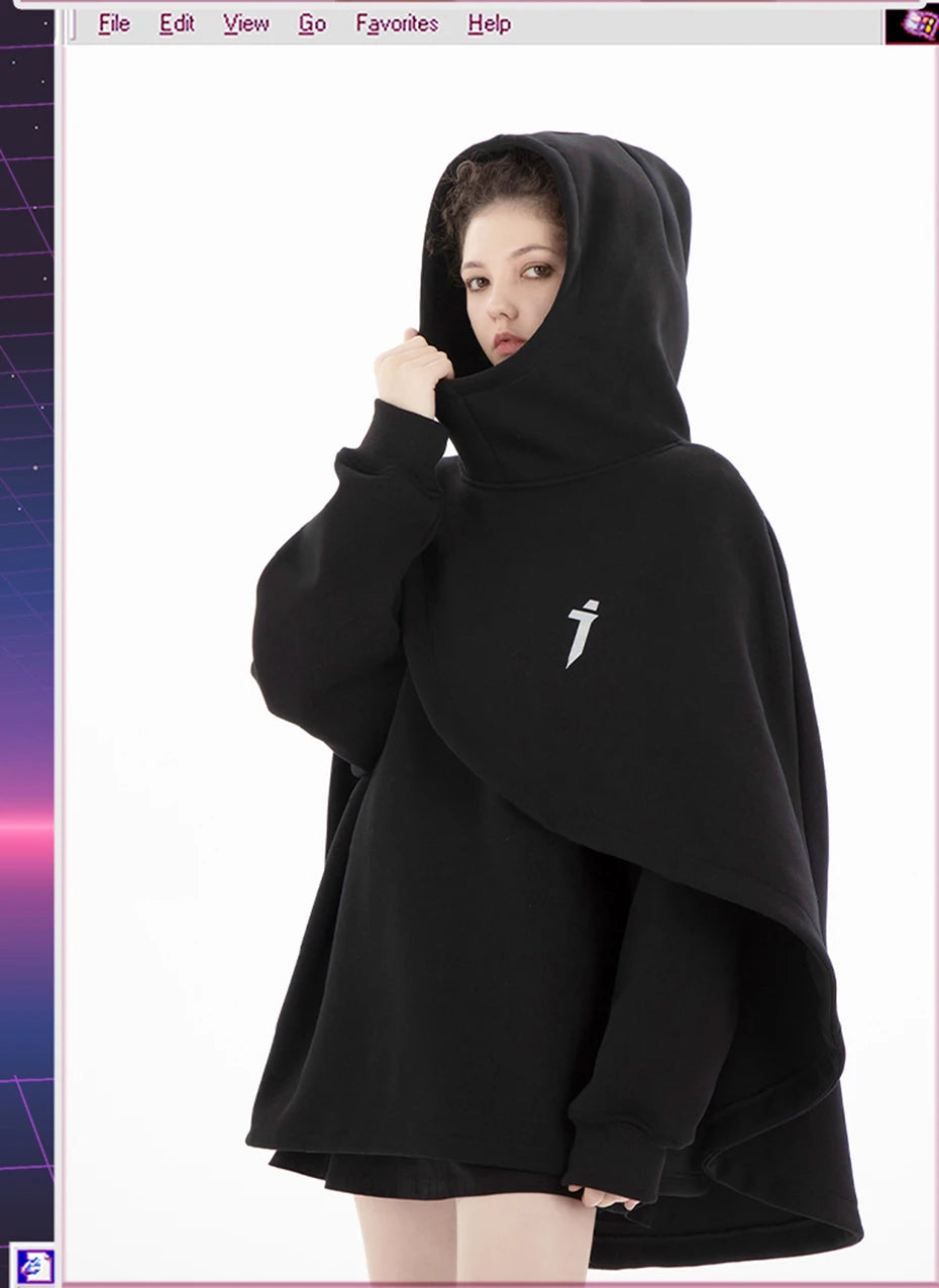 Oversized High-Collar Techwear Pullover Hoodie