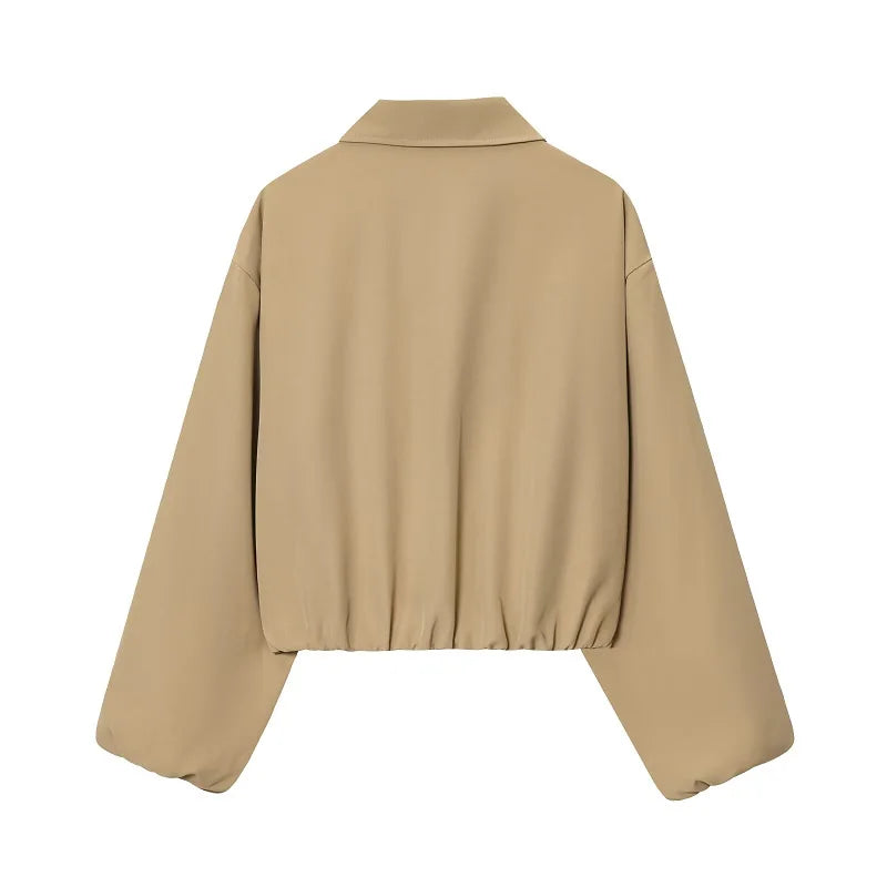 MUJER Women's Puffed Varsity Bomber Jacket | Cropped & Chic
