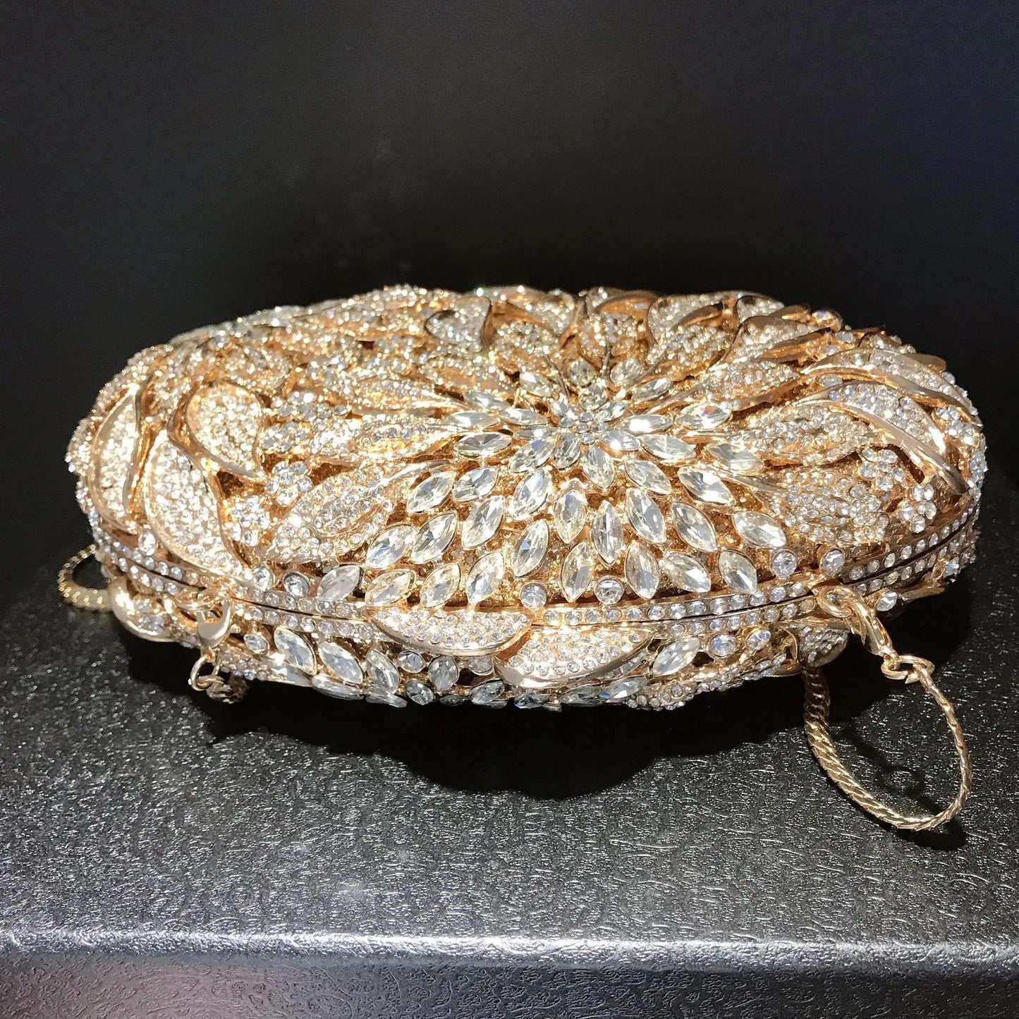 Gold Metal Leaves White Crystals Evening Clutch Bags Luxury Women Wedding Party Purse Ball Handbags Rhinestone Mini Shell Bag