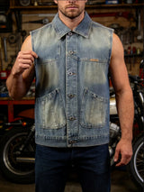 Vintage washed denim vest for men spring and autumn loose workwear sleeveless vest street style versatile layering jacket