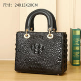 Crocodile-Embossed Genuine Leather Structured Handbag