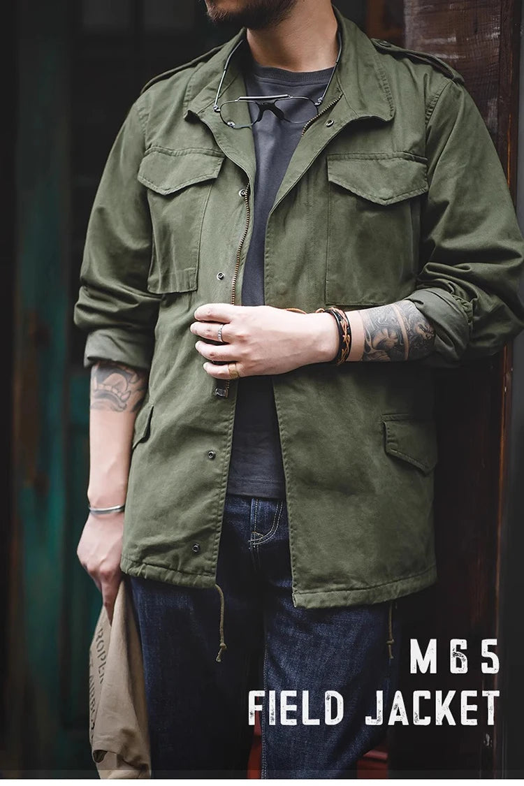 Men's Vintage Military Field Jacket – Cotton Zip Coat