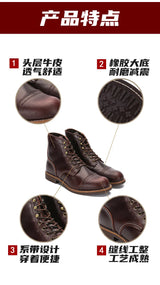 KOWM Hiking shoes men's walking boots British cowhide high top motorcycle boots ankle casual sneakers trekking shoes thick soled