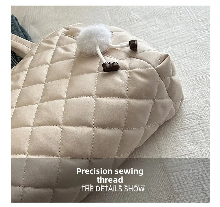 Multi Pocket Women Mailman Bag Diamond Patterned Cotton Clothing Shoulder Bag Large Capacity Tote Bag Casual Nylon Shoulder Bag