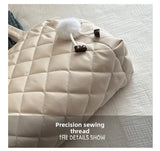 Multi Pocket Women Mailman Bag Diamond Patterned Cotton Clothing Shoulder Bag Large Capacity Tote Bag Casual Nylon Shoulder Bag