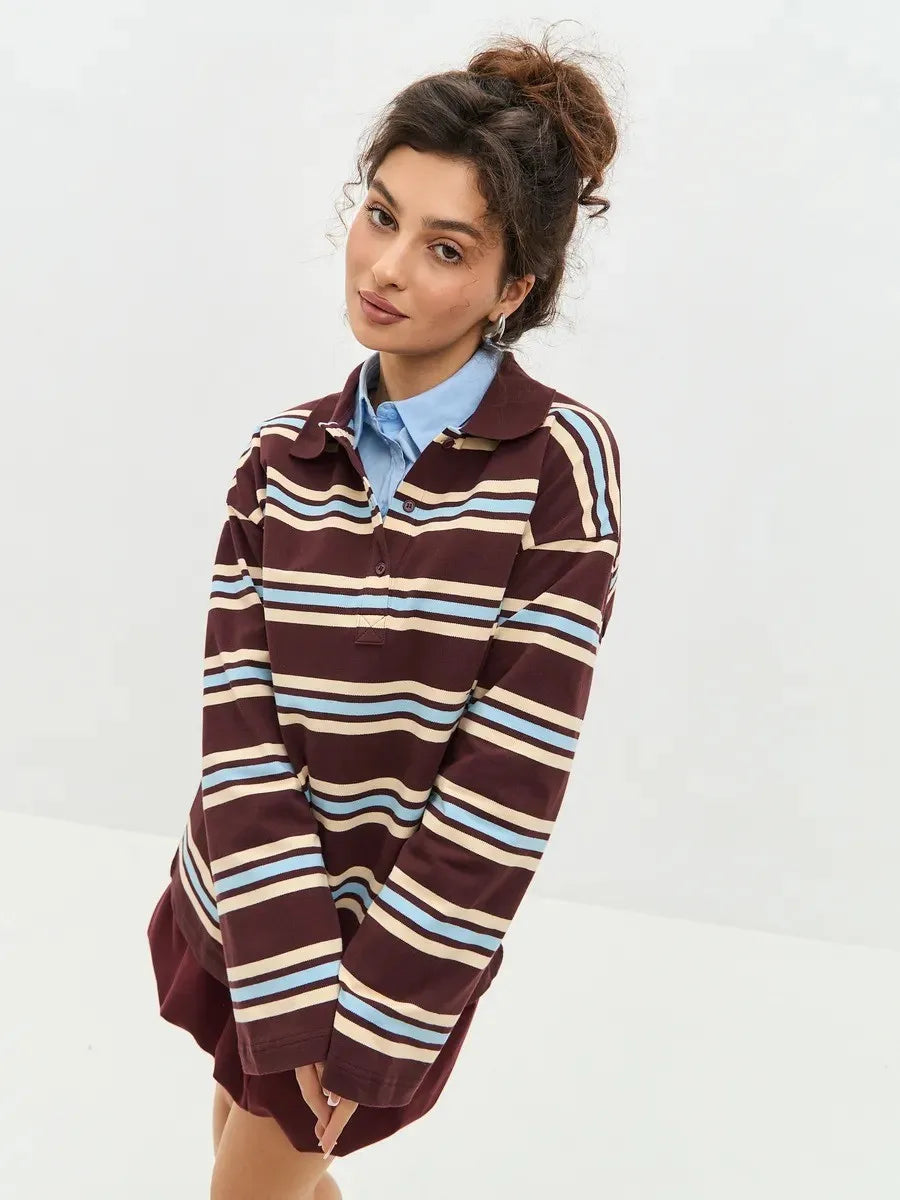 Vintage Striped Oversized Polo Shirt