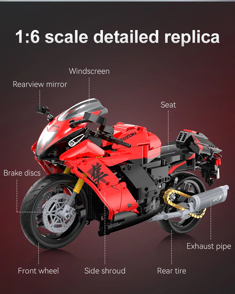 1043PCS CaDA 1:6 Scale Replica "Suzuki Hayabusa" 25th Anniversary Commemorative Edition Building Block Set