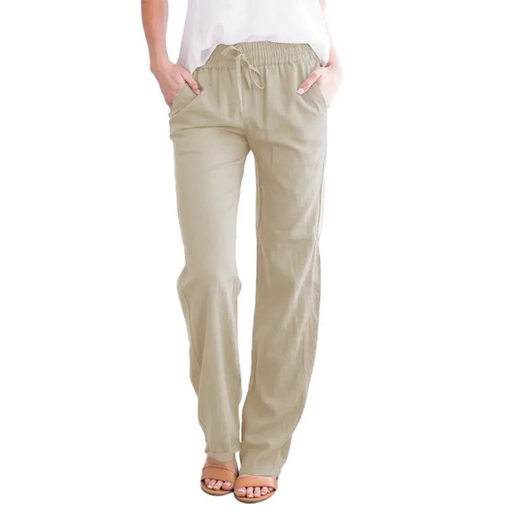 Women's Cotton Drawstring Straight Leg Pants