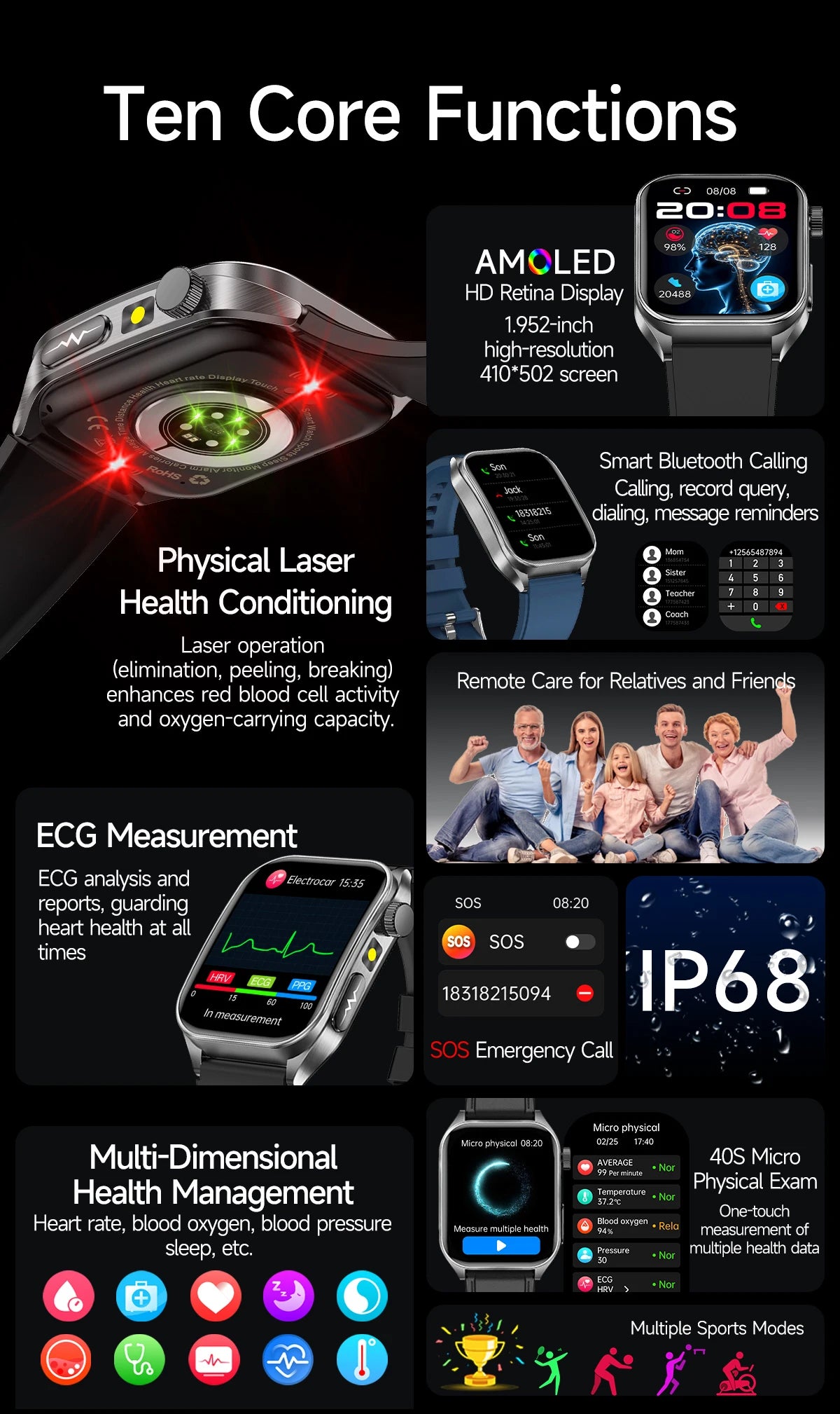 2026Hot AI-GPT Diagosis ECG Health SmartWatch Blood Pressure Lipid Uric Acid 650nm Dual-Probelaser Heart Analysis Smart bracelet