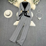 3-Piece Women’s Knitted Set: V-Neck Belted Cardigan & High-Waist Wide-Leg Pants