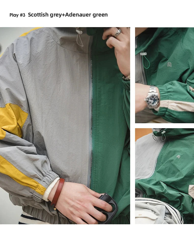 Maden Casual Detachable Double Zipper Patchwork Jackets Stand-up Collar Loose Fit Letter Jacket For Men's Spring and Fall Coat
