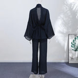 Fashion Stripe Long Pants Set Women Chic Lapel Single Breasted Shirt High Waist Wide Leg Trousers 2026 Spring New 2 Pcs Outfits