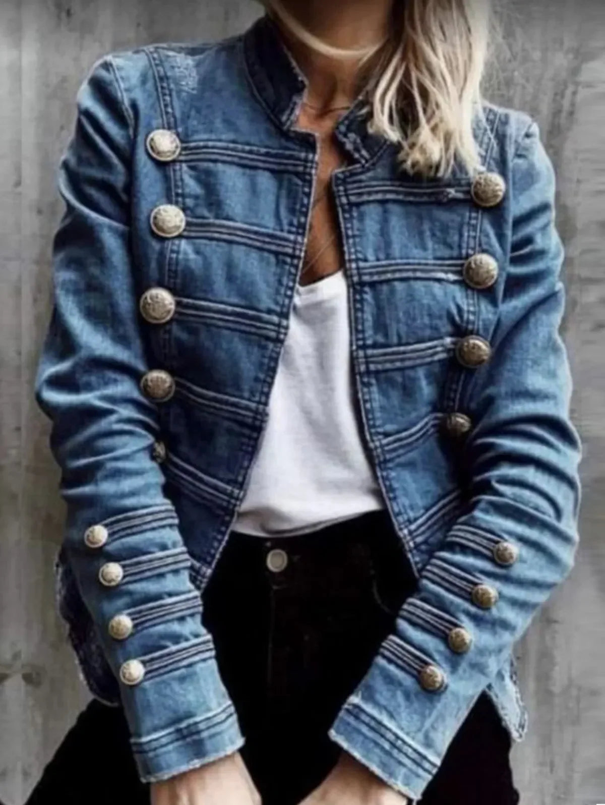Women’s Vintage Stand Collar Denim Jacket – Retro Slim Fit Harajuku Jeans Coat