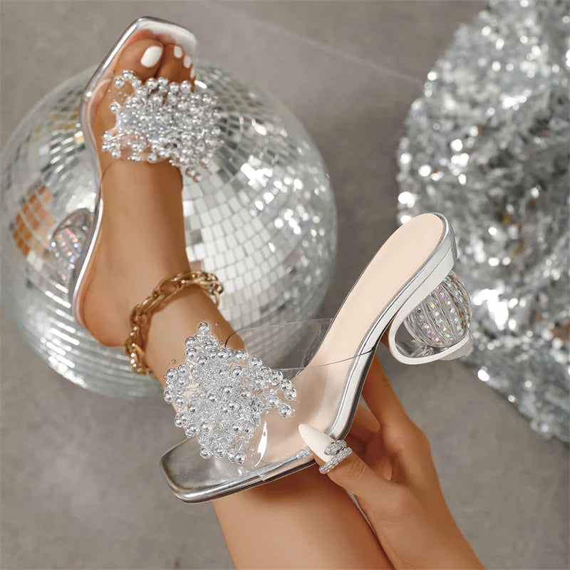 Women’s Clear Crystal Ball Heel Slide Sandals