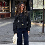 Y2K Vintage Patchwork Denim Jacket – Retro Streetwear Long-Sleeve Coat