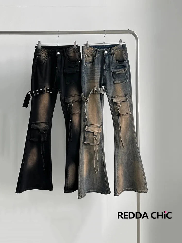 Women's Y2K Cargo Flare Jeans | Vintage Low Rise