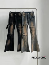 Women's Y2K Cargo Flare Jeans | Vintage Low Rise