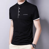 Men's Stand Collar Polo Tee – Solid, Anti-Wrinkle