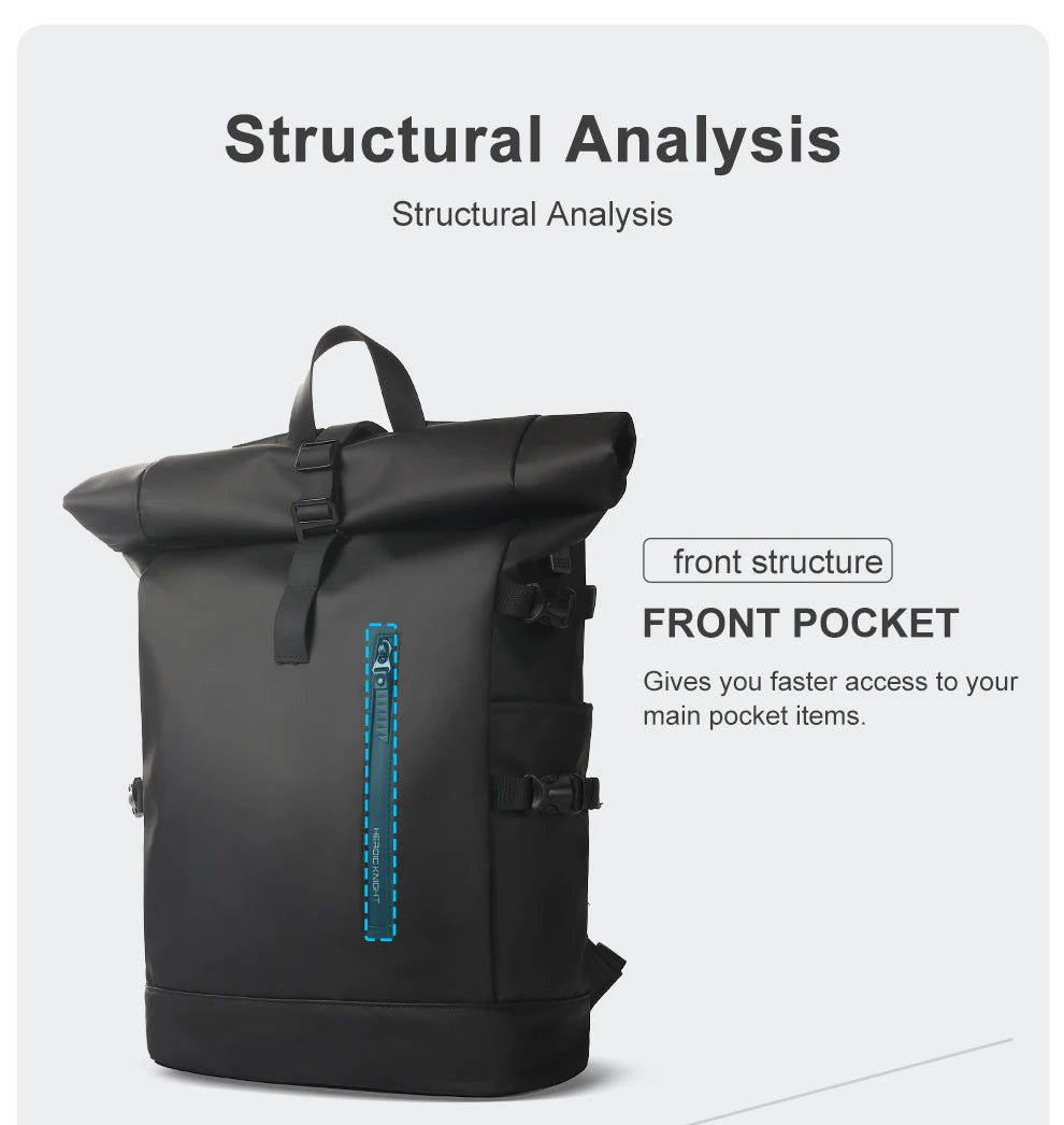 Heroic Knight Men's Backpack Waterproof Roll Top Backpack Women Travel Expandable USB Charging Large Capacity Laptop Bag Mochila