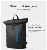 Heroic Knight Men's Backpack Waterproof Roll Top Backpack Women Travel Expandable USB Charging Large Capacity Laptop Bag Mochila
