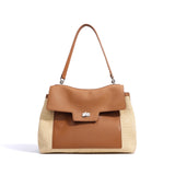 Summer 2026 Women's Raffia Woven Tote Bag Split Leather Crossbody Straw Messenger Bag Grass Weaving Shoulder Bag for Ladies New